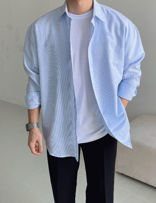 로얄 오버핏 스트라이프 옥스포드 셔츠 (3color)