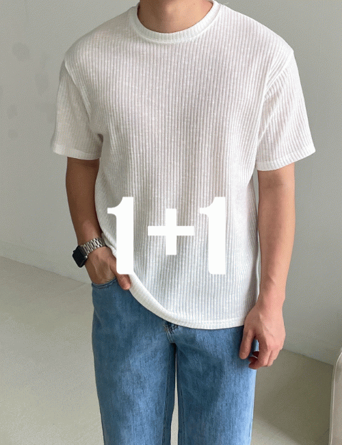 [1+1]올리브 골지 반팔 니트 티셔츠 (9color)